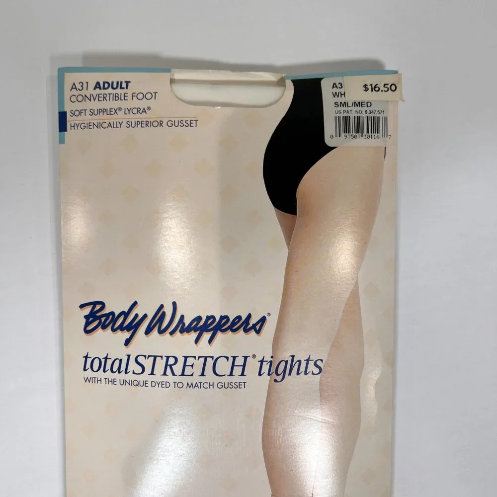Body Wrappers totalSTRETCH Adult White Convertible Foot Tights A31 Size S/M